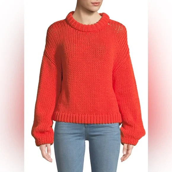 Tibi Tube Yarn Cropped Pullover Sweater Red - Picture 5 of 5